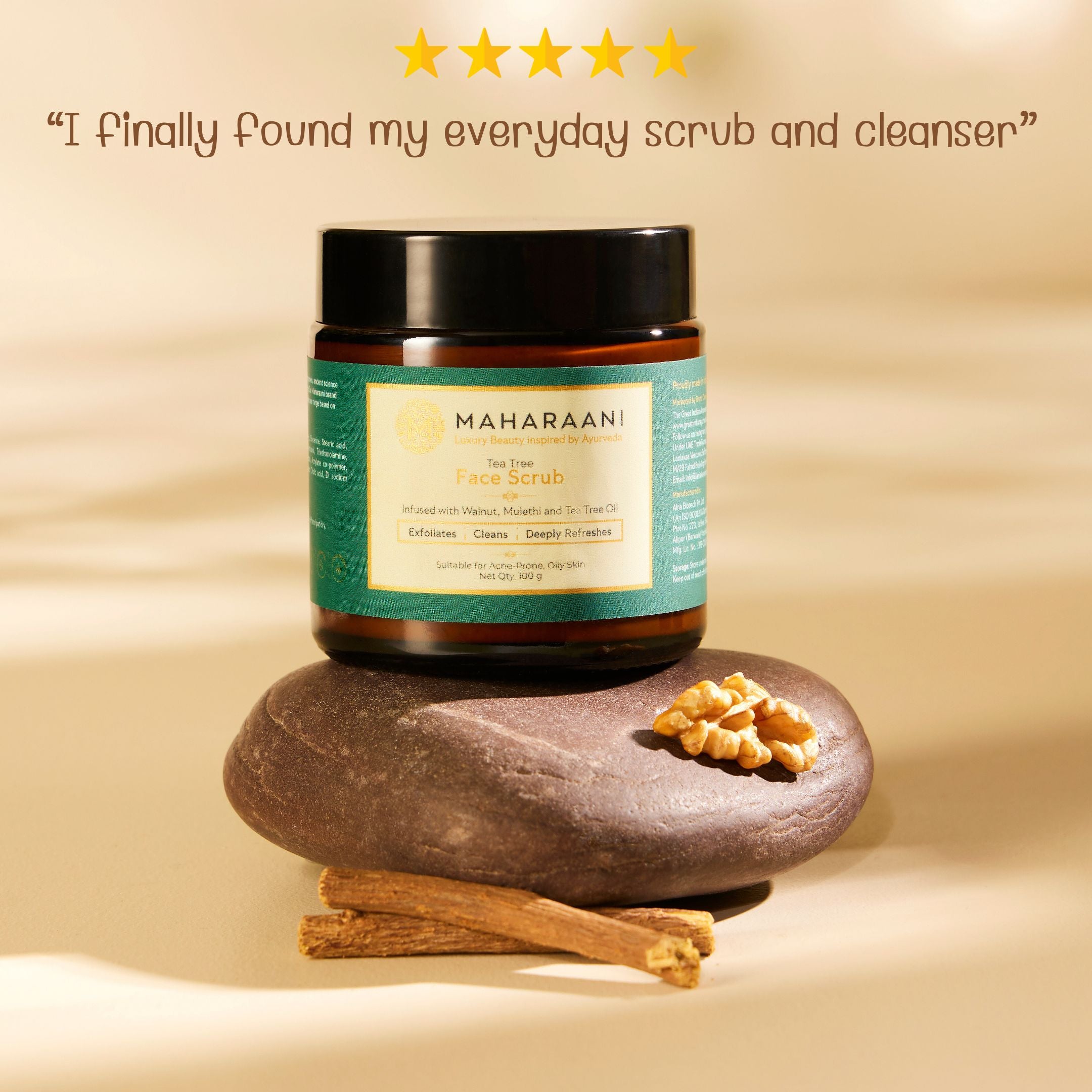 Maharaani Tea Tree Face scrub infused with Walnut, Mulethi and Tea Tree Oil (100g)