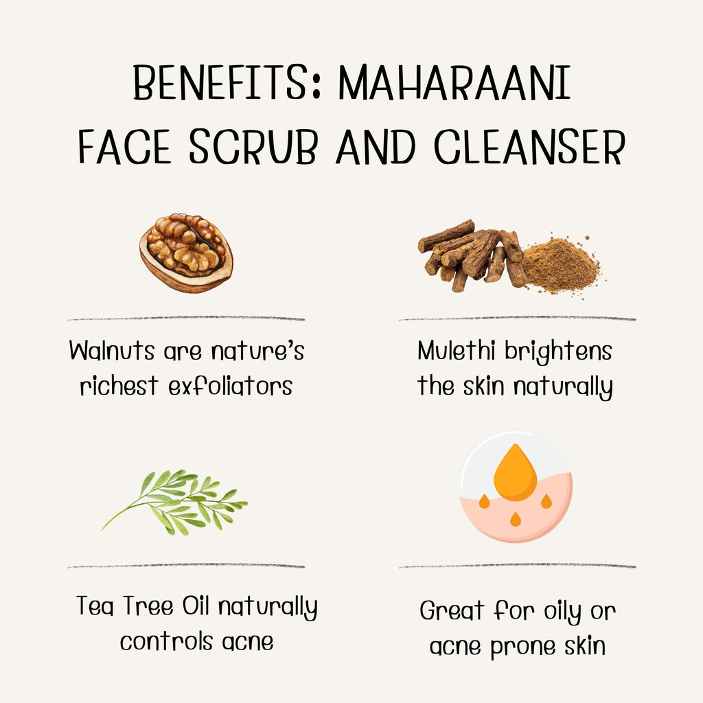 Maharaani Tea Tree Face scrub infused with Walnut, Mulethi and Tea Tree Oil (100g)