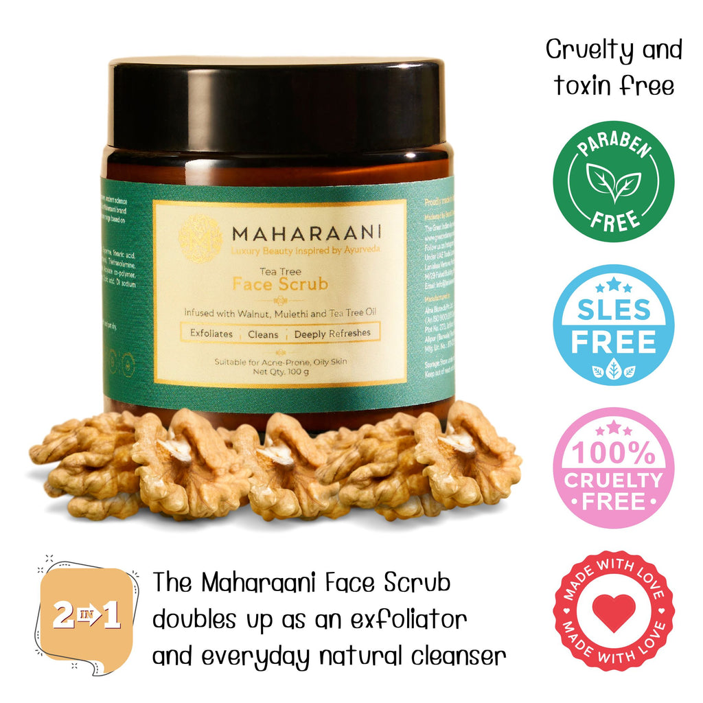 Maharaani Tea Tree Face scrub infused with Walnut, Mulethi and Tea Tree Oil (100g)