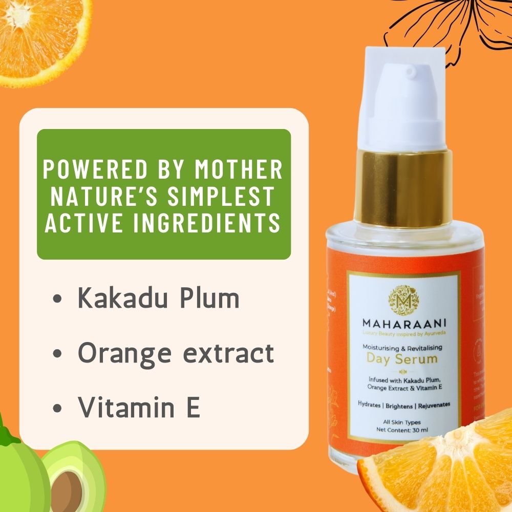 Maharaani Moisturizing and Revitalizing Day Serum infused with Kakadu Plum, Orange Extract and Vitamin E (30ml)